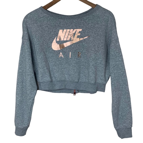 Nike Air Rally Crew Cropped Sweatshirt Back Zip Gray Metallic Rose Gold X-Small - Picture 16 of 16